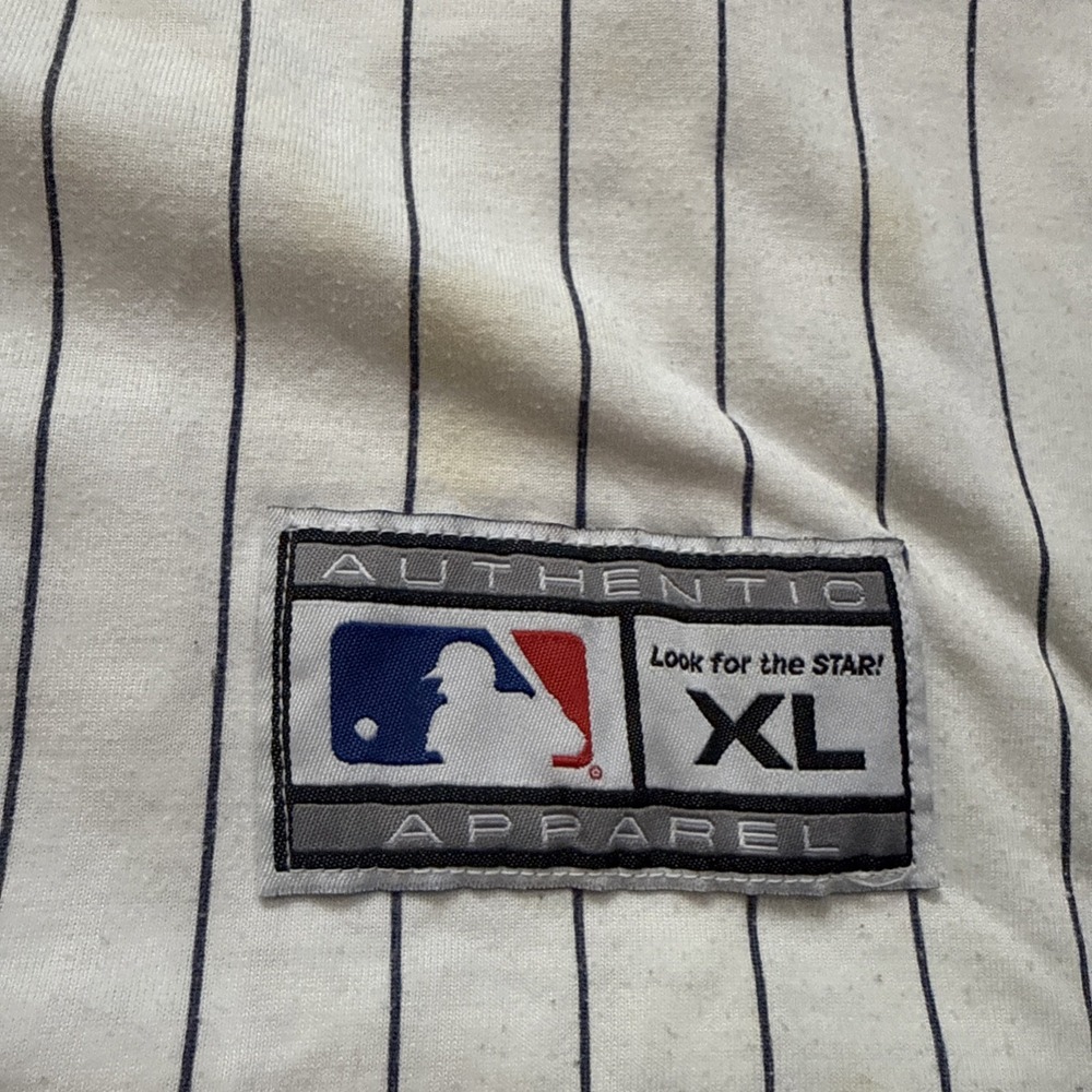 Vintage STARTER New York Yankees Pinstripe Baseball Jersey Mens XL Fair Con READ - Picture 12 of 16